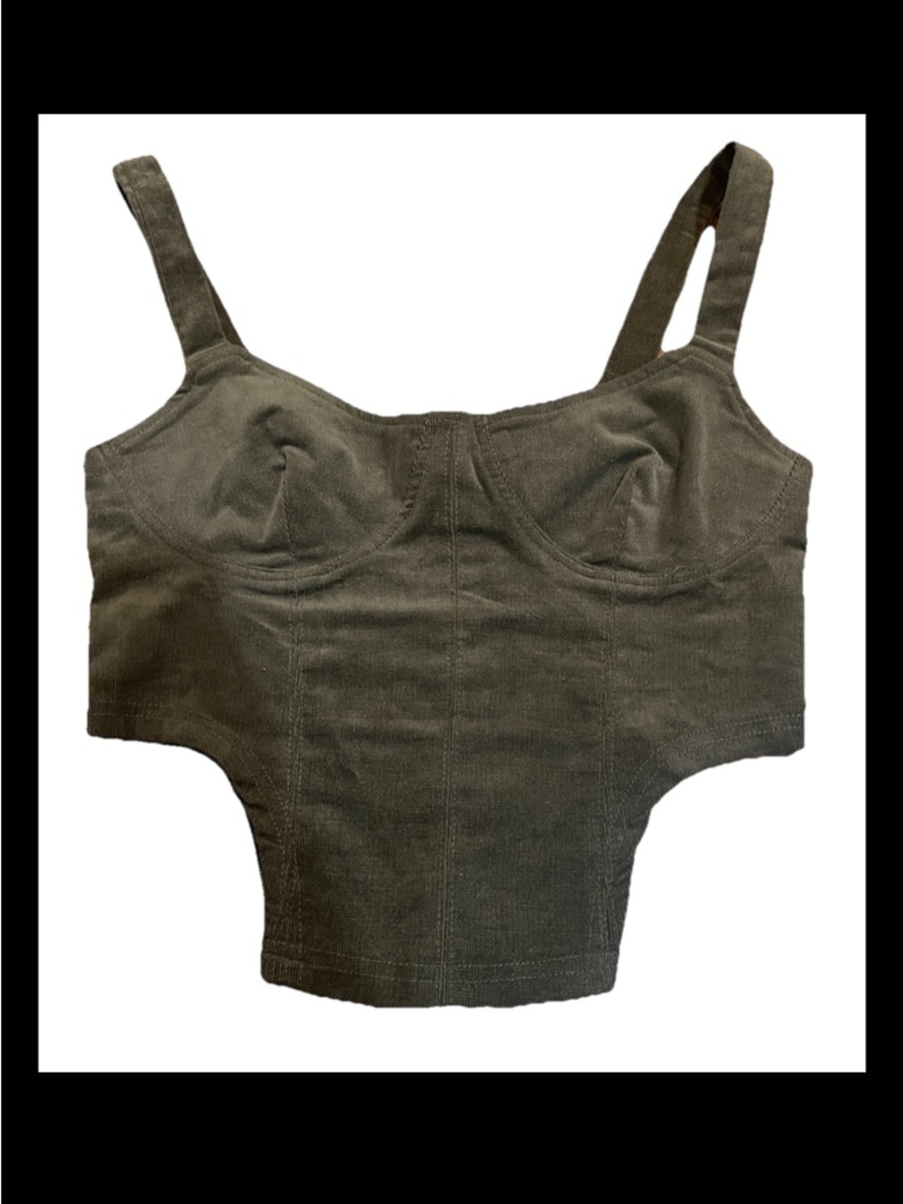 Women’s Pretty Garbage Olive Green Structured Corduroy Bustier Crop Top